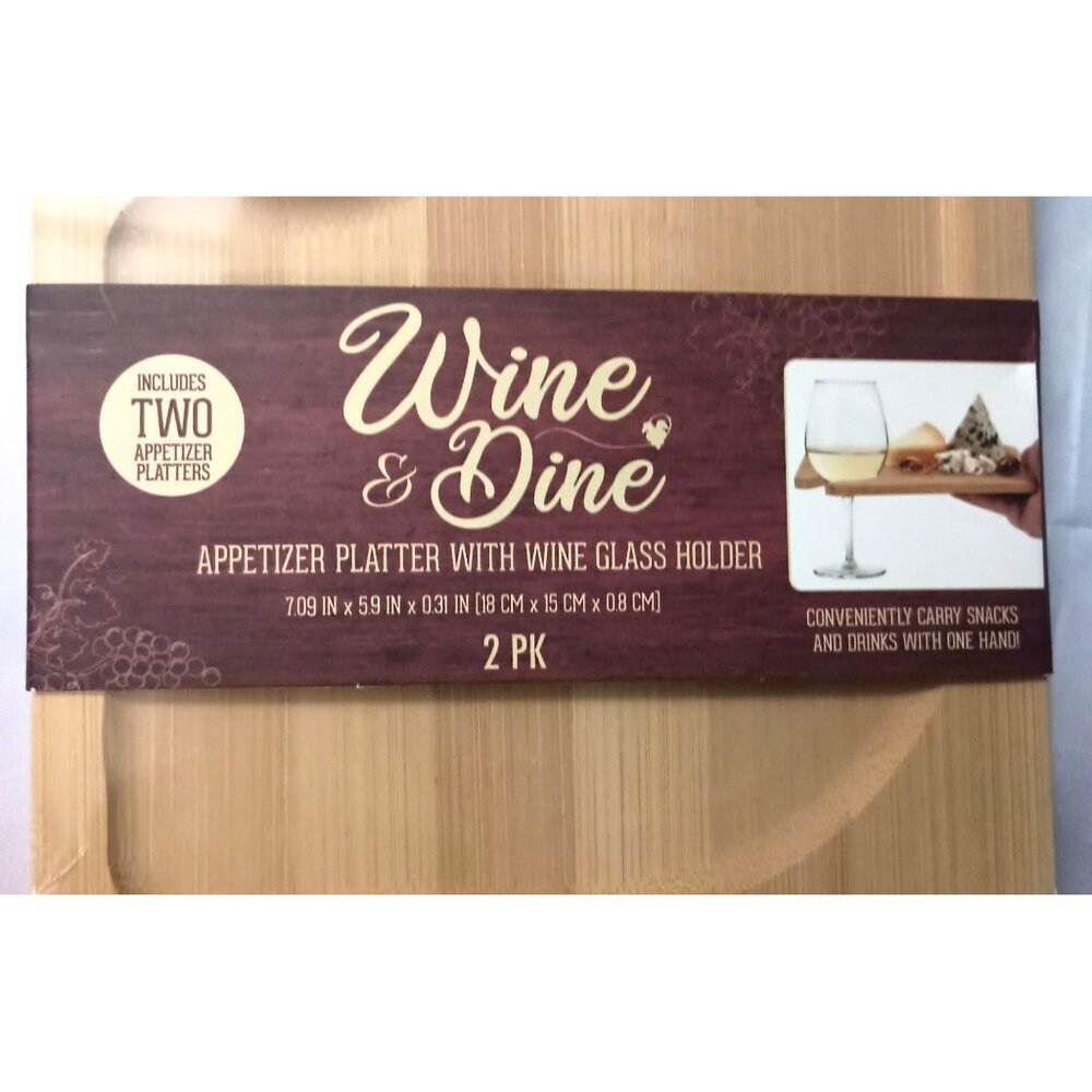 NEW Wine & Dine 7" x 6" Appetizer Platter with Wine Glass Holder – Pack of 2 - Picture 3 of 3